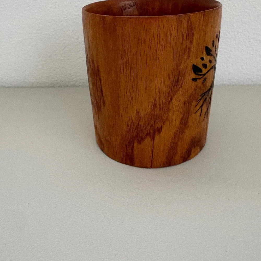 Handmade Wood Burned Tree of Life &‎ Green Man Wooden Cup Vessel 4.5